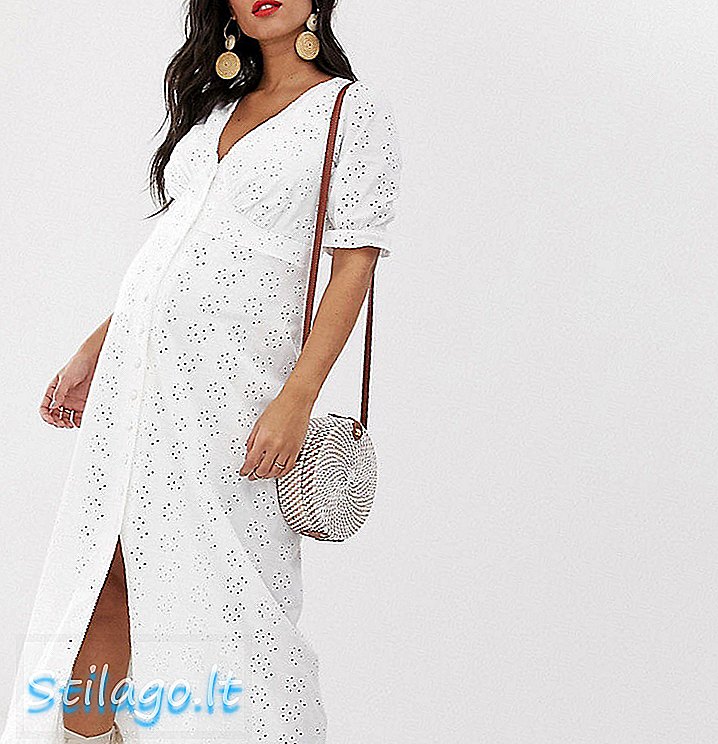 Vestido largo de té estilo broderie de ASOS DESIGN Maternity-Blanco