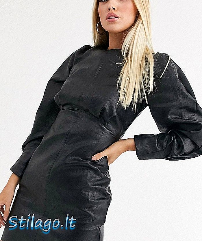 ASOS DESIGN - Mini robe à épaules froncées en cuir - Noir