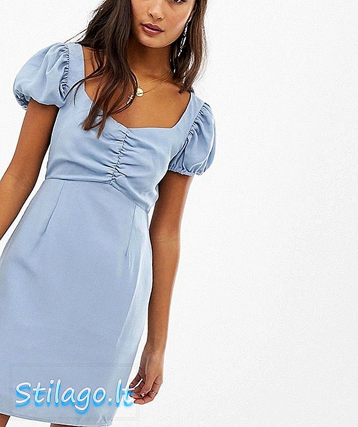 Гламурное чайное платье с рюшами бюст-синий