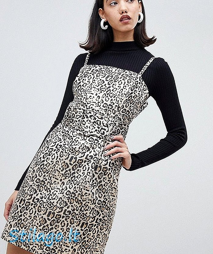 Lost Ink bälte cami klänning i jacquard leopard print-Multi