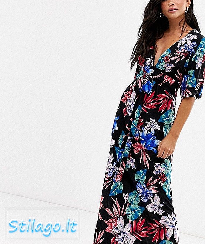 QED London kimono ærme maxi kjole i blomsterprint-Multi