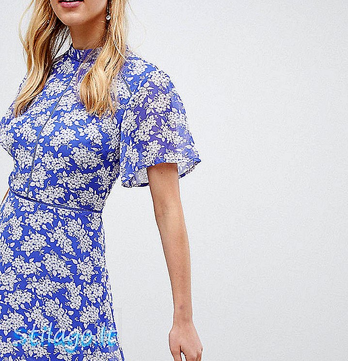 Φόρεμα τσαγιού Oasis με ψηλό λαιμό σε μπλε floral εκτύπωση-Multi