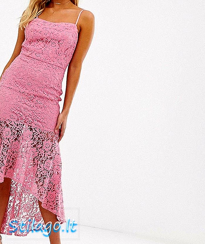 PrettyLittleThing στράγγυλο φόρεμα midaxi με στρίφωμα fishtail σε ροζ-ροζ