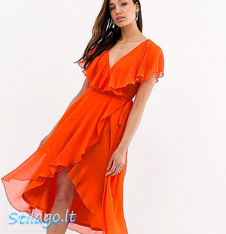 ASOS डिजाइन लंबा केप वापस हेम मिडी पोशाक-नारंगी डूबा