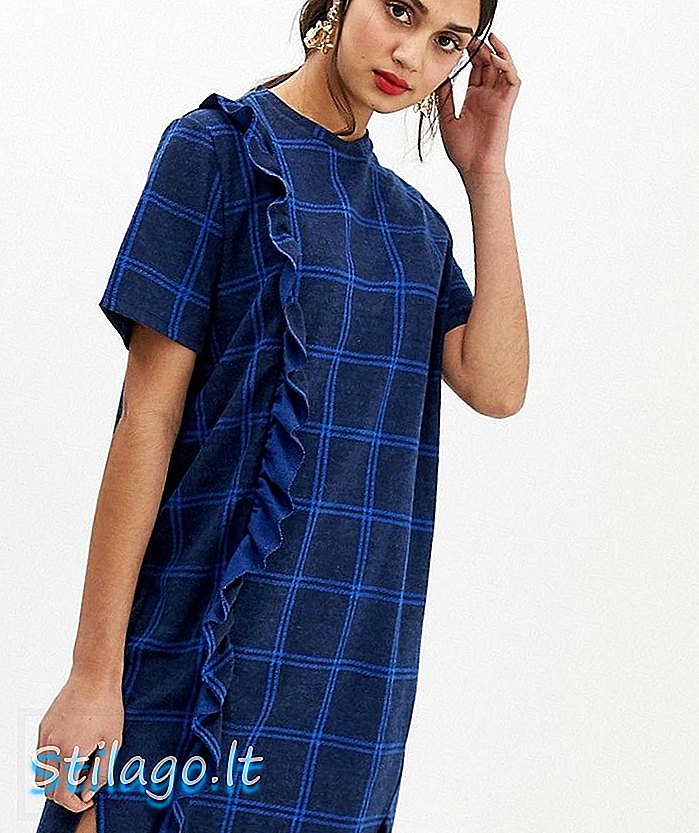 Soaked In Luxury Check Ruffle Shift Dress-Multi