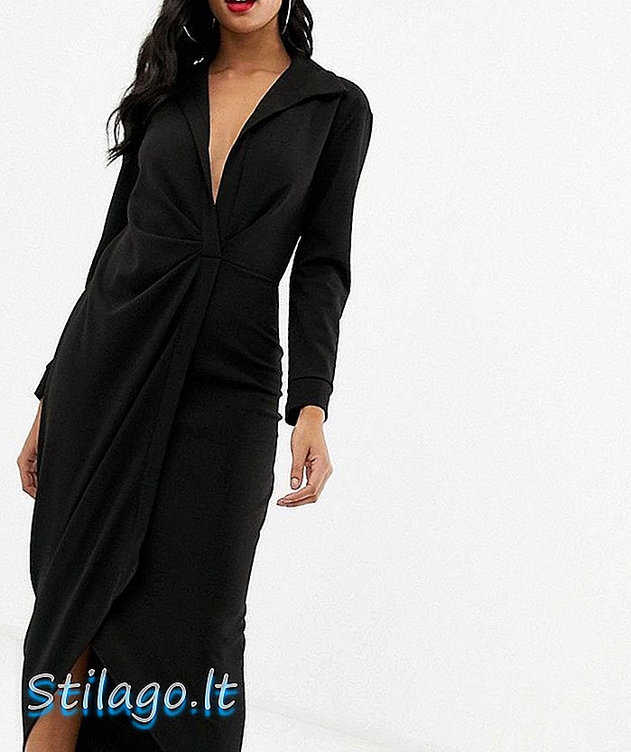 ASOS DESIGN - Robe longue chemise moulante drapée sexy - Noir