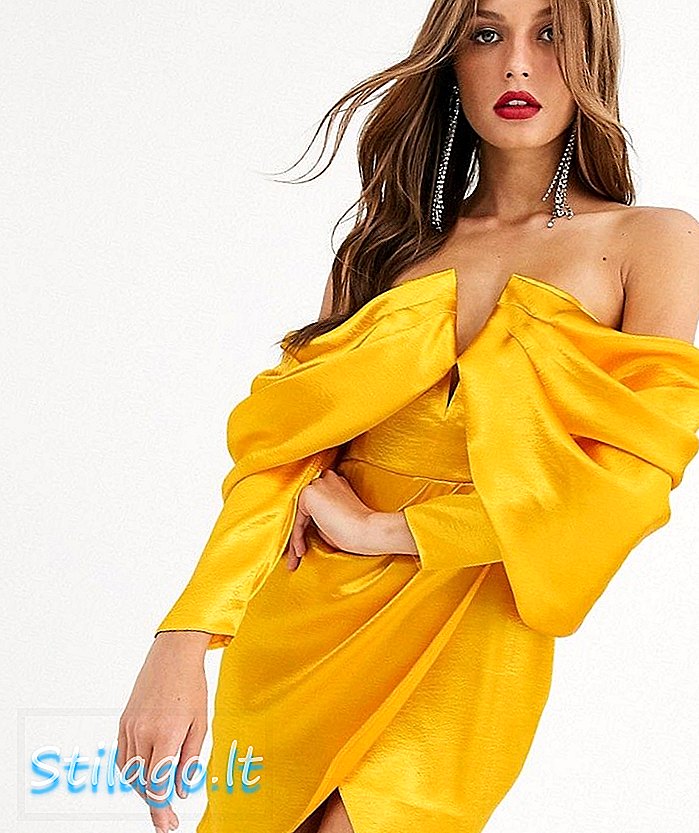 ASOS DESIGN mini sukienka bandeau z satyny premium z drapowanym rękawem w kolorze złotym