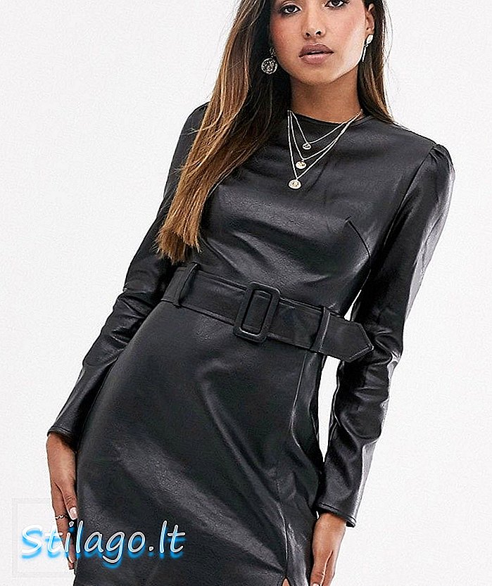 „Fashion Union“ struktūriška „bodycon“ suknelė iš dirbtinės odos su juodos spalvos juodos spalvos detalėmis