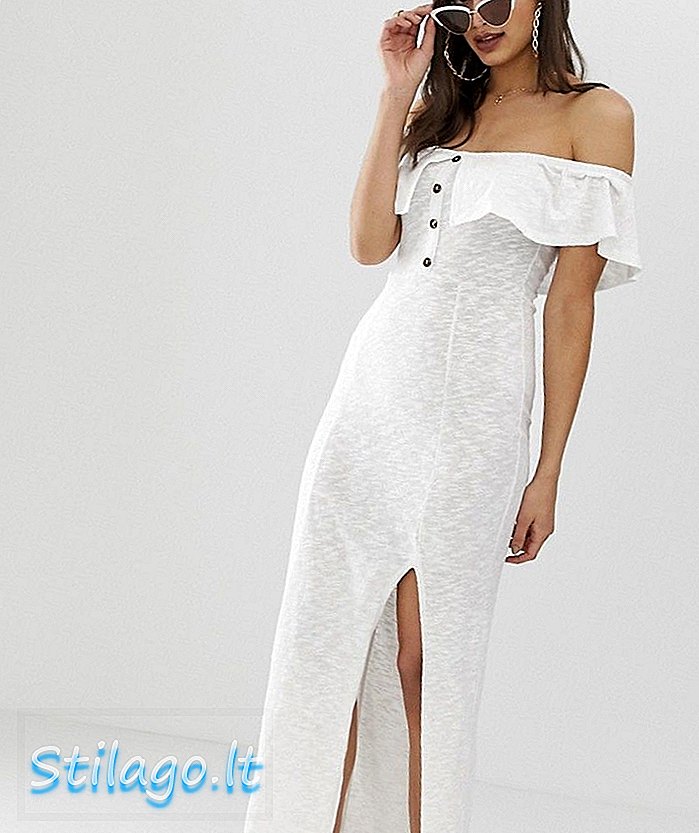 ASOS DESIGN bardot fit a flare slub maxi dress-White