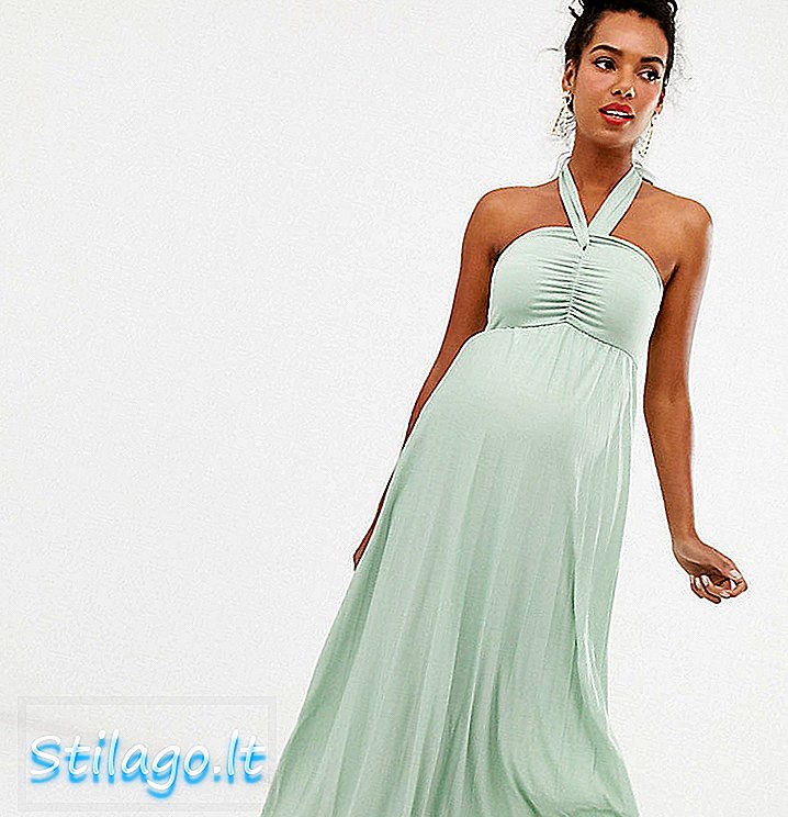 ASOS DESIGN Maternidade detalhe do nó halter plissado maxi vestido-Verde