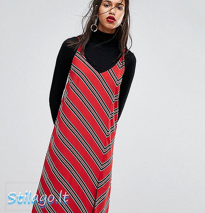 Mango Stripe Detail Cami Φόρεμα-Κόκκινο