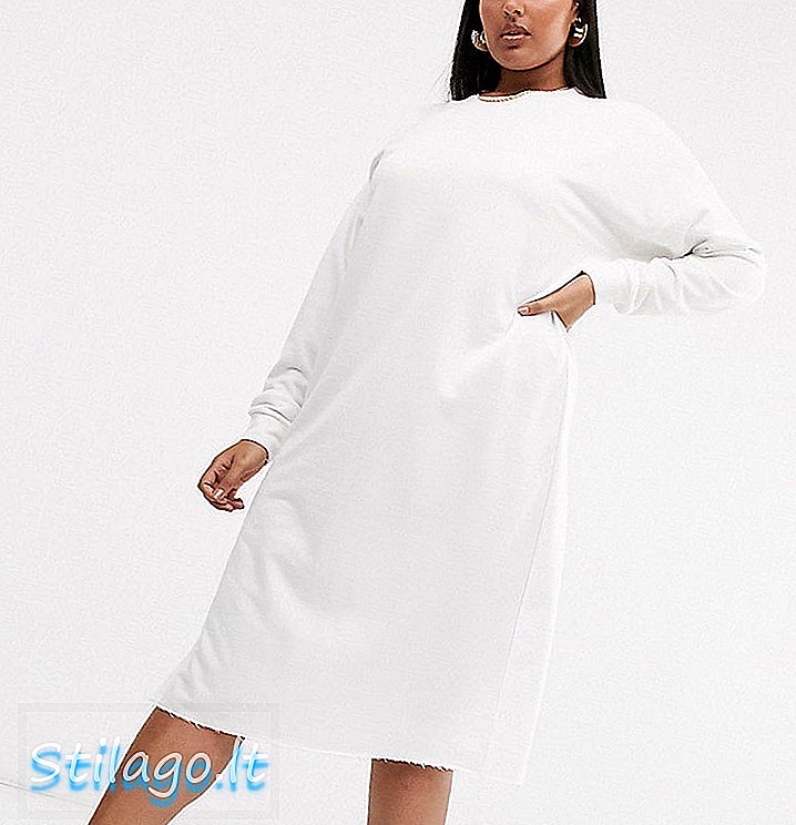 Společenské potové šaty Boohoo Plus midi s boční rozdělením v bílé barvě