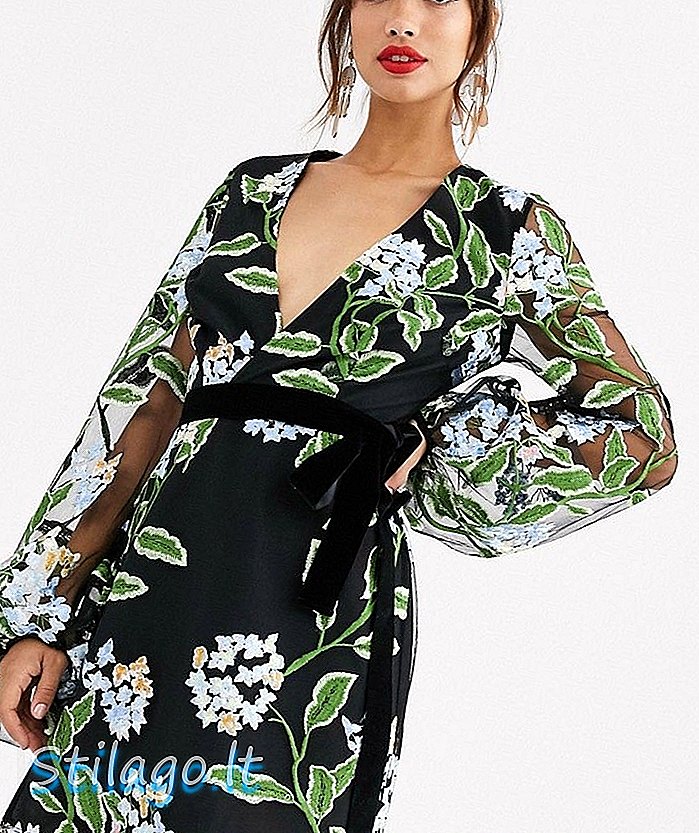 ASOS DESIGN κεντημένο περιτύλιγμα μίνι φόρεμα με μπλουζάκι και γραβάτα στη μέση-Navy