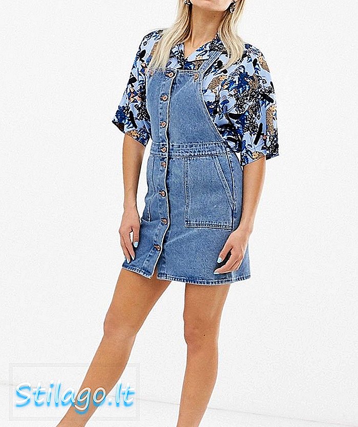 Monki mini denim dungaree klänning i blått