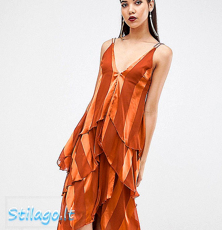 ASOS DESIGN Vysokoúrovňové lichoběžníkové šaty midaxi v měkkém a pevném pruhu oranžově