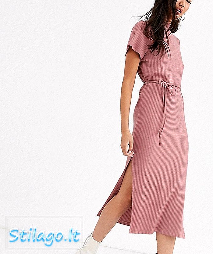 Topshop трикотажное платье с поясом в розовато-розовых тонах