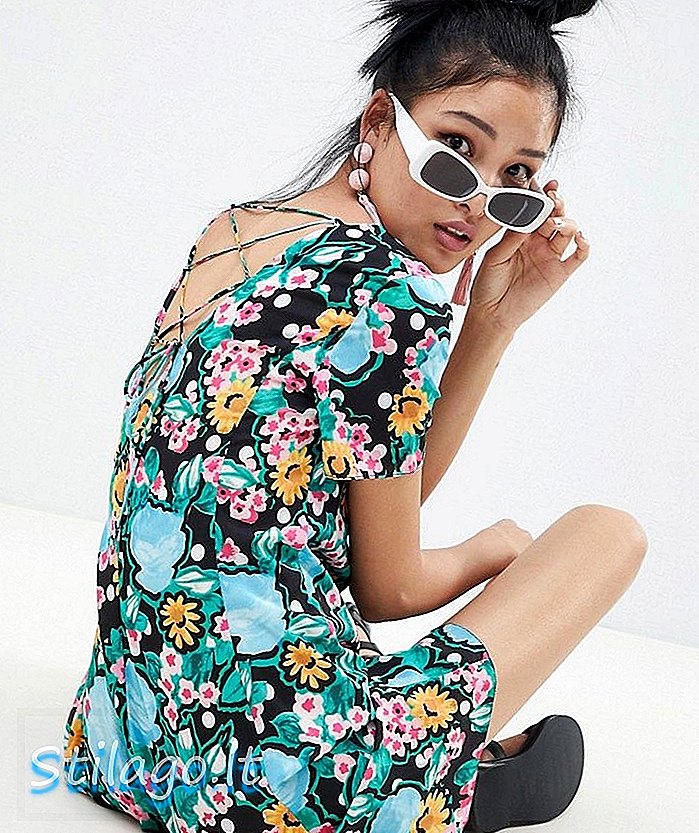 ASOS Button Through Tea мини рокля в Spot и Floral Print-Multi