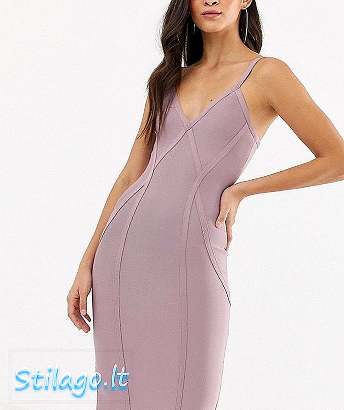 Obvazové šaty s výstřihem z obuvi Girlcode s obrysovými liniemi midi v lila fialové