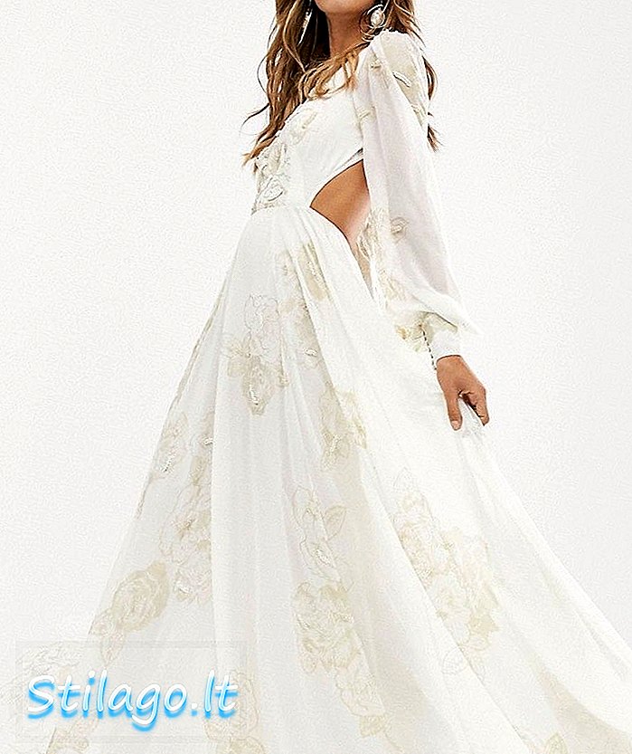 Vestido largo estampado con adornos de ASOS EDITION-Blanco