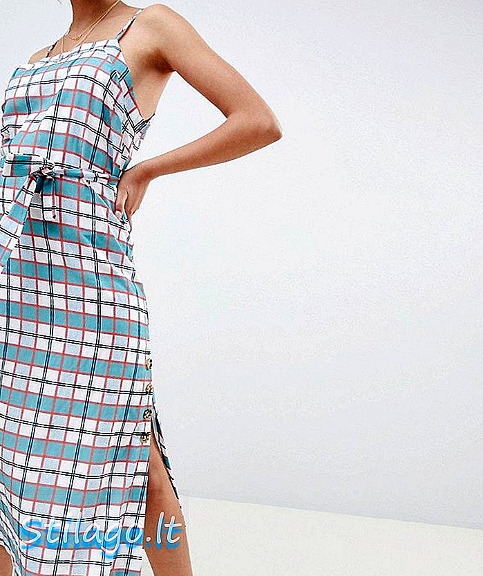 Gaun Midi Cami Glamor Dengan Pinggang Dasi Dan Butang Butang Dalam Warna Hijau