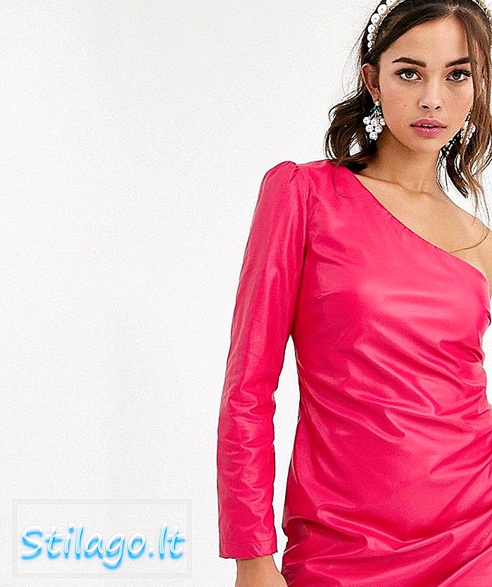 Kollektiv The Label Ein-Schulter-PU-Minikleid in Fuschia-Pink