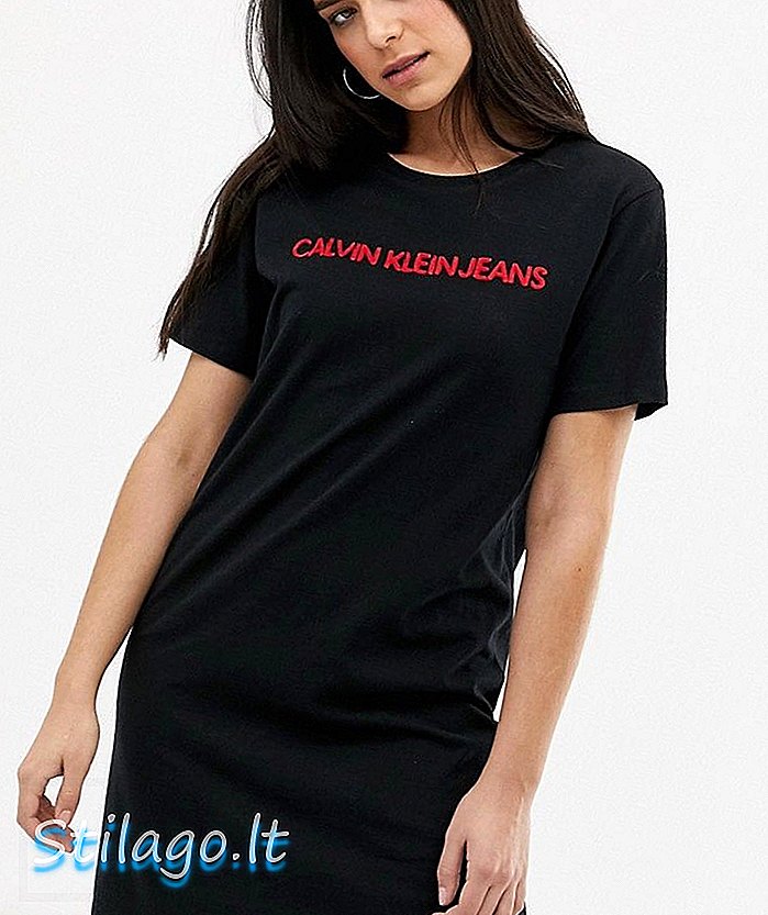 Calvin Klein Jeans vezene majice s haljinom od majice-crne