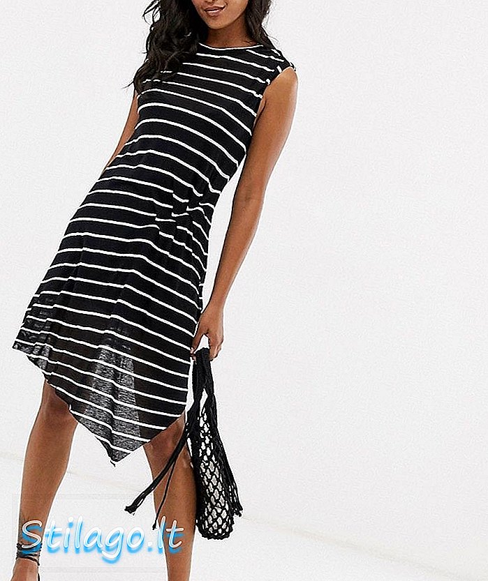 AllSaints فستان متوسط ​​الطول بخطوط جيرسي دوما - أسود