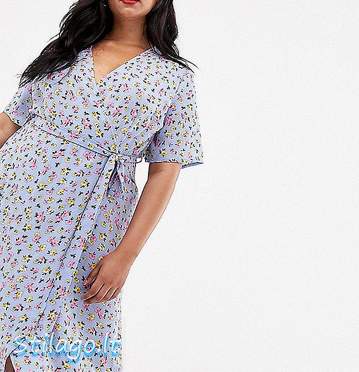 New Look Curve cvjetna print midi haljina u plavom uzorku