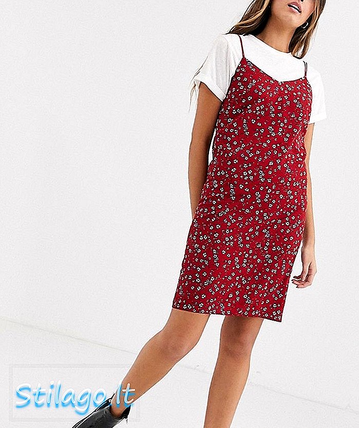 Daisy Street - Mini robe cami des années 90 à fleurs vintage - Rouge