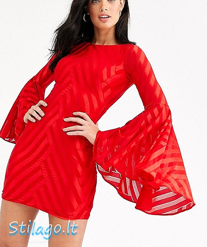 सिटी देवी बेल आस्तीन मिनी पोशाक-लाल