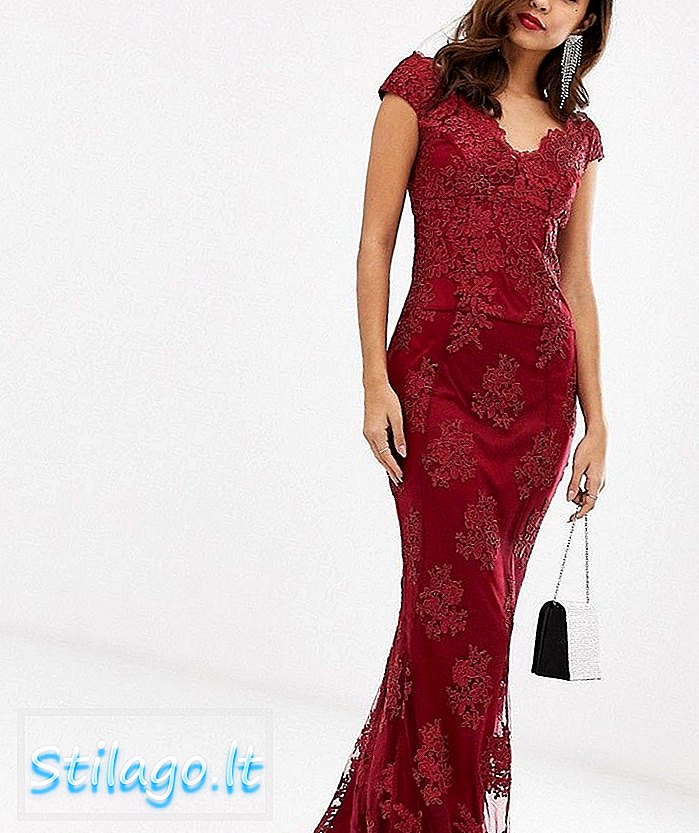 City Goddess bardot δαντέλα λουλουδάτο φόρεμα maxi-Κόκκινο