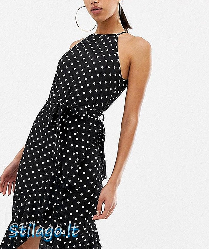 AX 파리 끈끈한 미디 폴카 도트 드레스-블랙