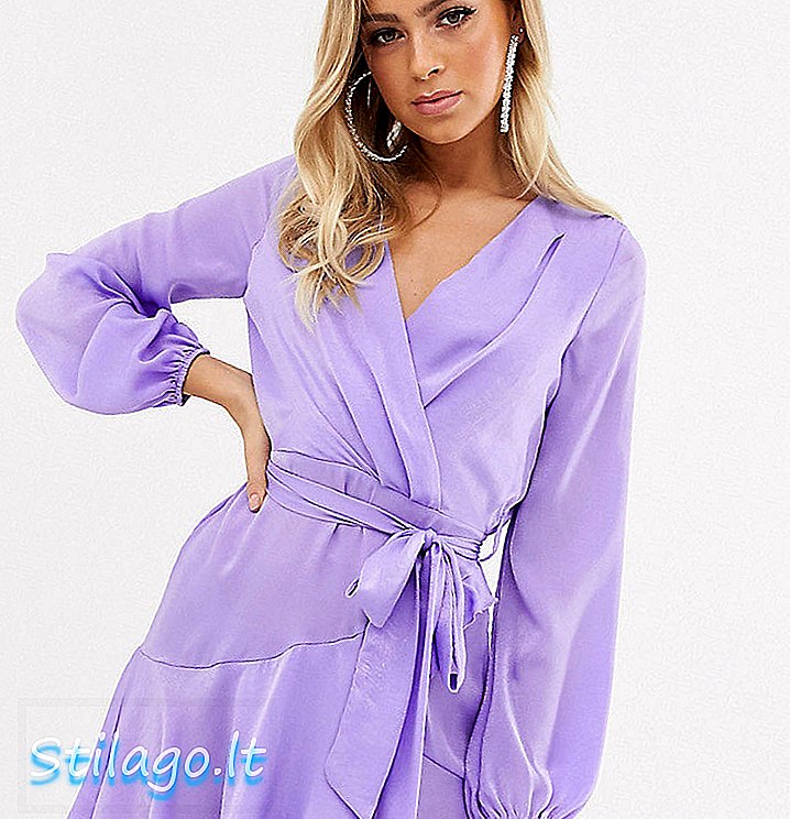 Flounce London saténové mini šaty v lila fialovej