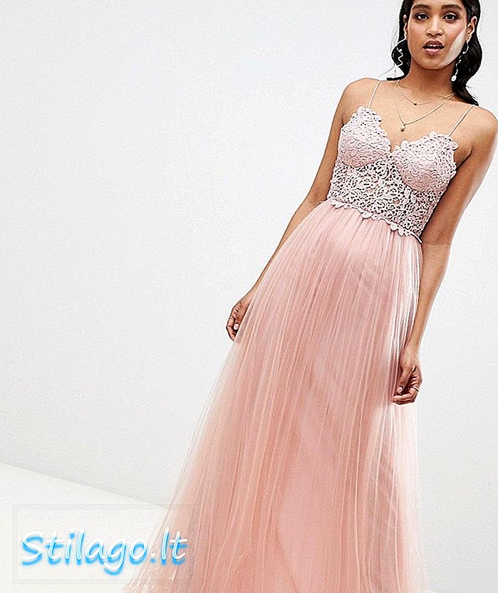 ASOS DESIGN premium δαντέλα cami top τούλι maxi φόρεμα-Ροζ