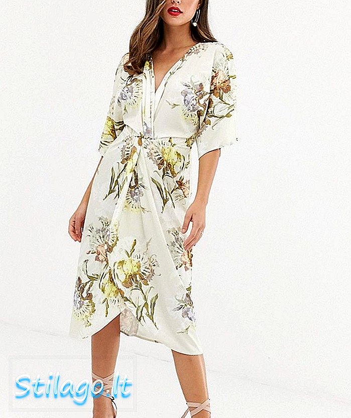 Hope & Ivy midi-jurk met geknoopte voorkant in zomerse bloemenprint-Multi