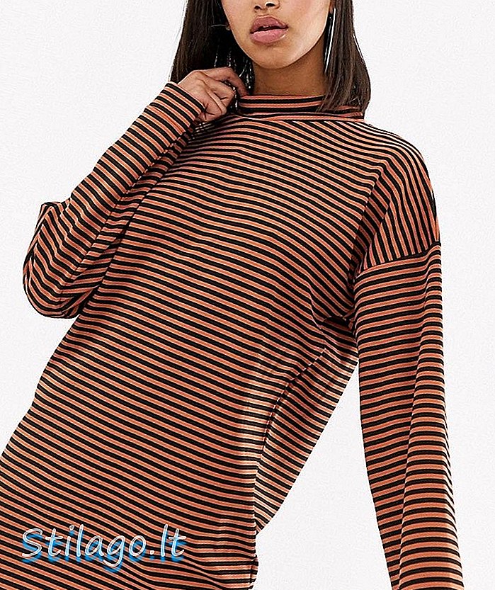 In The Style Stripe Slouchy High Neck Mini Dress-Multi
