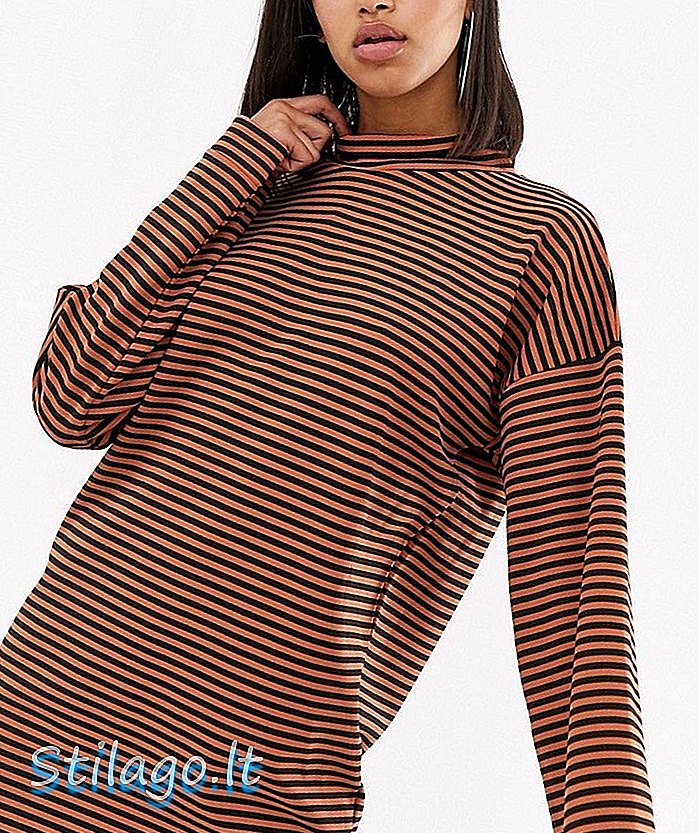 În rochie mini-stil cu șuvițe cu gât înalt Slouchy în stil Stripe