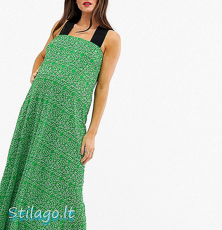 ASOS THIẾT KẾ Bà bầu ditsy váy hoa plisse midi-Green