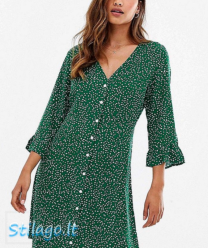 Y.A. çiçek düğmesi elbise-Yeşil