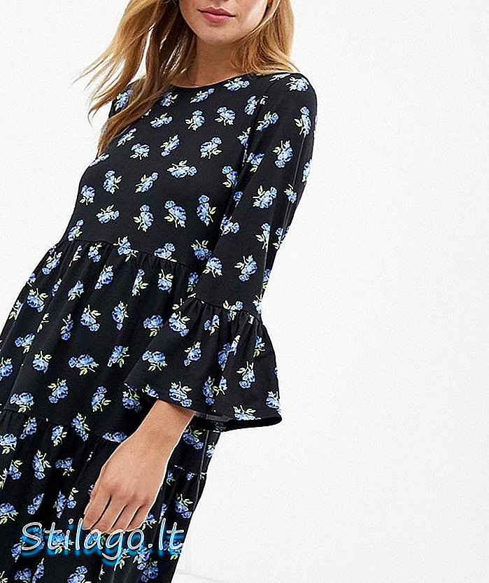 КЕД лондонска хаљина дугих рукава у црном цвјетном тиску