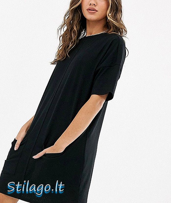 ASOS DESIGN - Robe t-shirt en coton à double poche - Noir