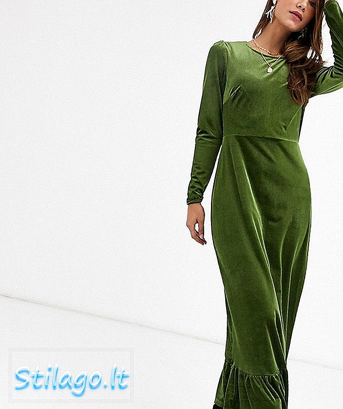 فستان متوسط ​​الطول ساحر مع تنحنح بيبلوم باللون الأخضر المخملي