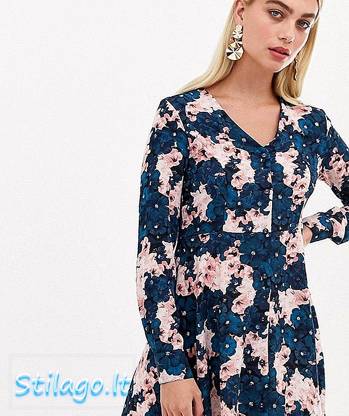 Vero Moda Düğmeli Önü Uzun Kollu Vardiyalı Elbise-Lacivert