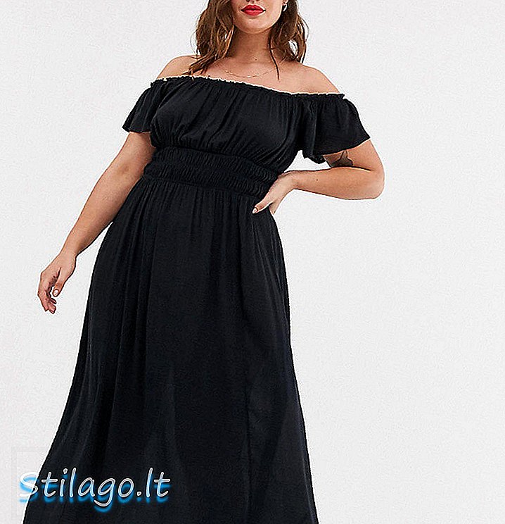 ASOS DESIGN Curve - Off-shoulder maxi-jurk met kreukeffect - Zwart