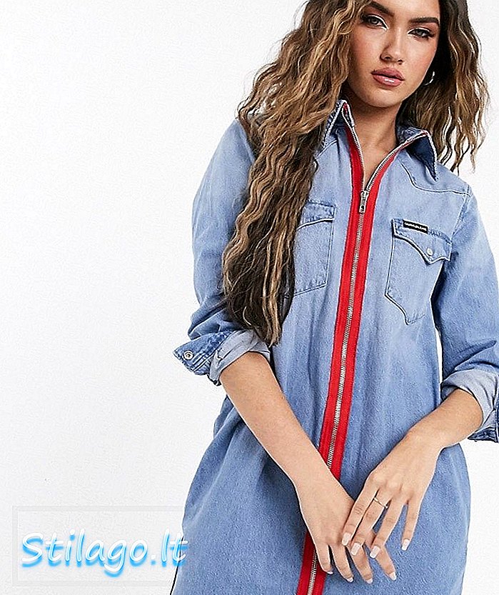 Calvin Klein Foundation Jeanskleid mit rotem Reißverschluss-Blau