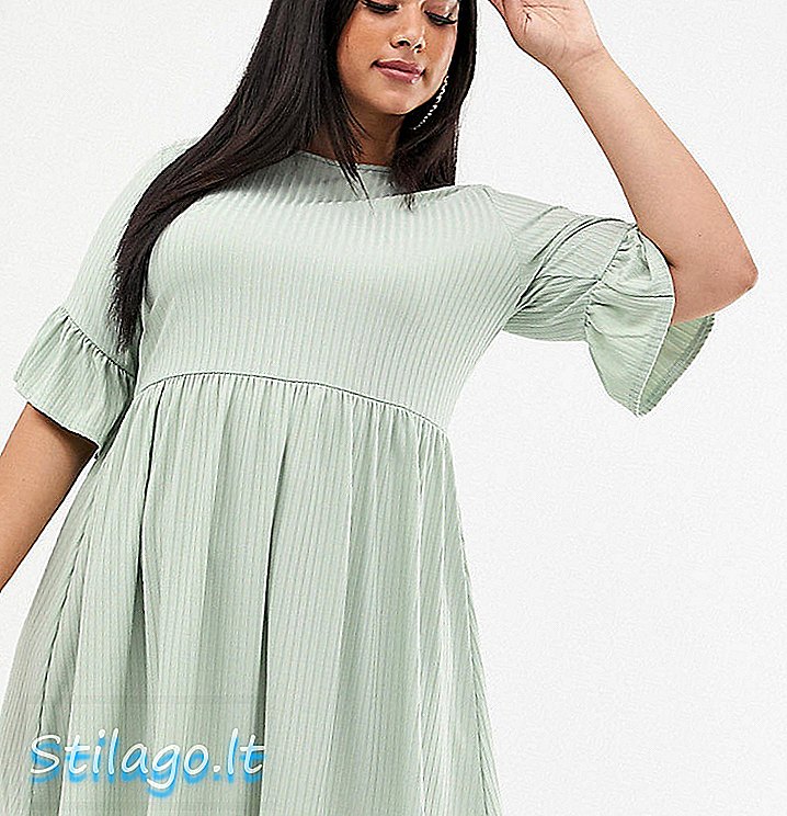 Boohoo Plus שמלת שמלת צלעות בצבע ירוק-מרווה