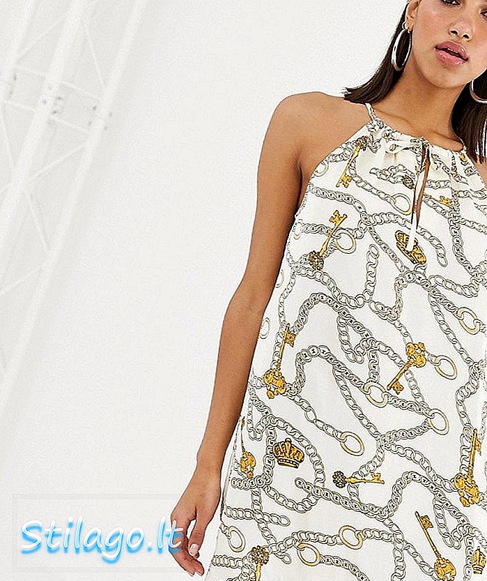 Açık bej renkli Na-kd zincir baskı A-line mini elbise
