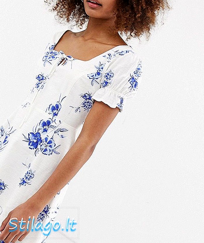 Herbaciana sukienka Neon Rose z haftowanej kwiatowo tkaniny w kolorze niebieskim