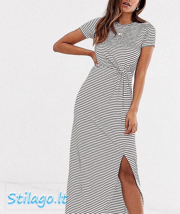 Váy thun maxi River Island sọc đỏ