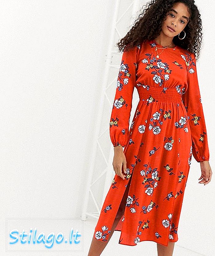 Nobi's Child midi dress with shirred pas and side split with floral